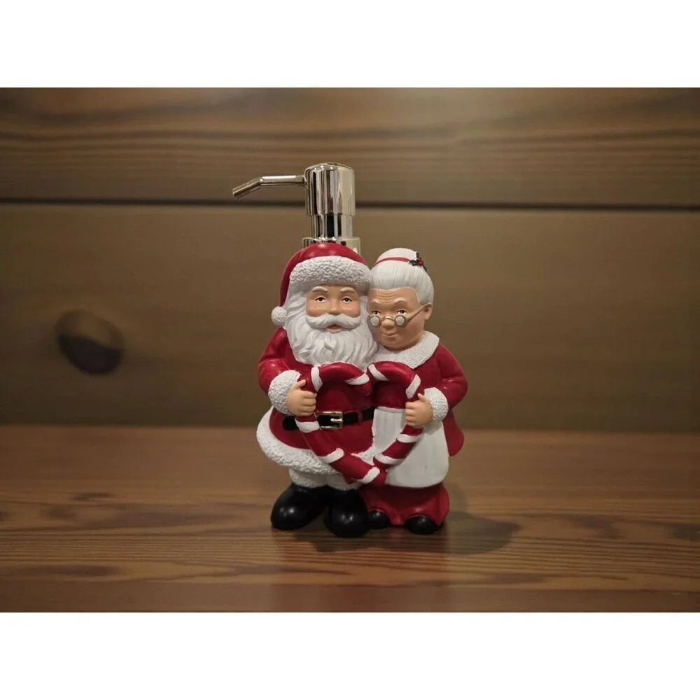 New Christmas Santa Claus W/ Mrs. Claus Holiday Soap Dispenser Decoration